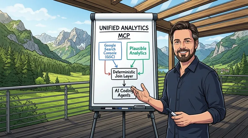 Dr. Georg Hackenberg am Flipchart auf der Almtal-Terrasse Dr. Georg Hackenberg präsentiert die Architektur des Unified Analytics MCP Servers am Flipchart auf der Holzterrasse in Grünau im Almtal