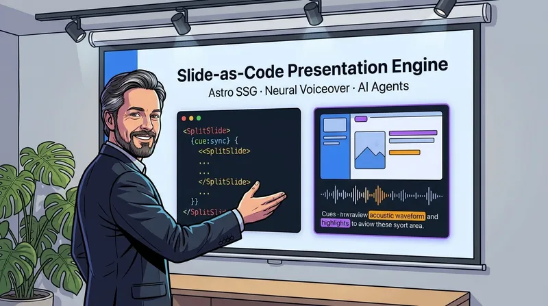 Dr. Georg Hackenberg präsentiert die Slide-as-Code Presentation Engine Präsentation der interaktiven Slide-as-Code Engine mit Neural-Voiceover vor der beamergestützten Leinwand am FH OÖ Campus Wels